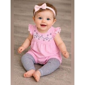 Carter’s Baby Girl 2pc Set Aztec Ruffle Romper & Striped Leggings Size 6M EUC